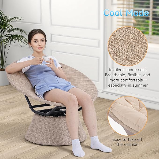 ONBRILL 43″ Ergonomic Papasan Chair with Soft Thick Cushion and Sturdy Steel Frame 360 Degree Swivel Chair for Living Room Bedroom Reading Room Patio Outdoor Beige