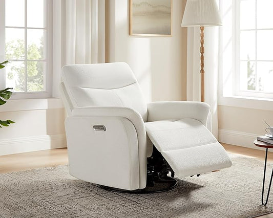 VANOMi Power Recliner Chair Swivel Glider Electric Rocking Recliner Chairs with USB and Type-C Ports Nursery Chair Recliner for Living Room Bedroom Apartment（White）