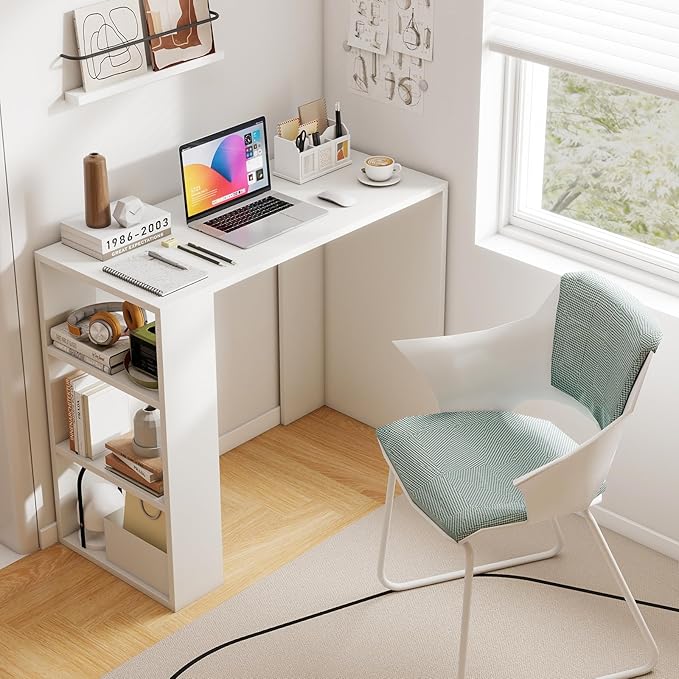 Tangkula Small Computer Desk 36 Inch Home Office Desk with Bookshelf Student Teen Study Writing Desk Modern Simple Laptop Workstation Vanity Table for Small Space (White)