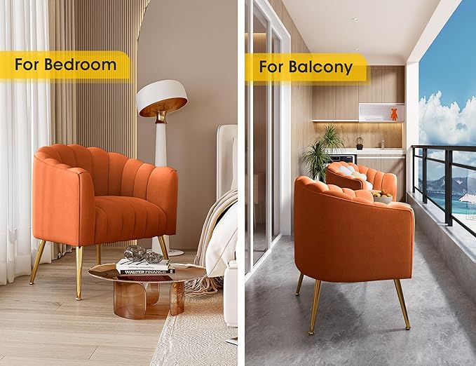 Oversized Pumpkin Couch Accent Chair Modern Comfy Velvet Upholstered Barrel Chairs Luxury Single Sofa Armchair for Living Room Waiting Room Office and Vanity (Orange)
