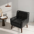 Accent Chair Comfy Mid Century Modern Small Armchairs with Solid Wood Frame and Soft Cushion for Living Room Bedroom (Faux Leather Black Set of 1)