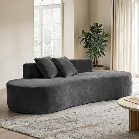 HULALA HOME 94.5 Curved Boneless Couch with Two Pillows Oversized 3 Seater Compressed Foam Sofa with Deep Seat Modern Cloud Couch for Living Room No Assembly Required Charcoal