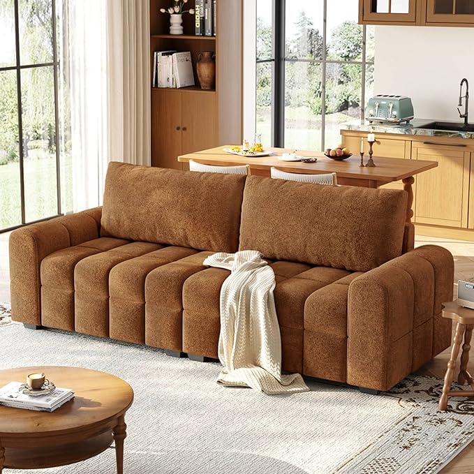 ONBRILL 82 Loveseat Sofa Modern Chenille Sofa Couch for Living Room Pull Point Seat Cushion Easy Assembly Comfy Love Seat for Small Spaces Bedroom Apartment Orange