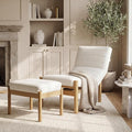 Upholstered Linen Accent Chair and Ottoman Set Modern Living Room Chair with Reclining Backrest and Footstool Small Reading Chairs for Living Room Bedroom Beige