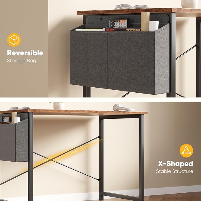 NEWBULIG 40 Inch Computer Desk Home Office Desks for Bedroom Writing Gaming Work Study Table with Storage Bag for Small Spaces Modern Workstation in Rustic Brown