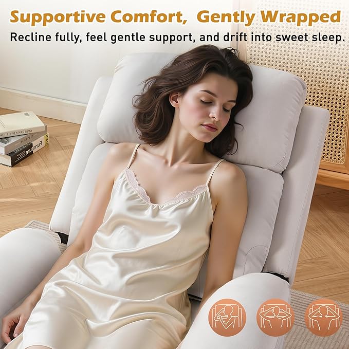 Recliner Chair Living Room Chairs for Adults Padded Deep Seat Reading Chair with Side Pockets Small Recliners for Small Spaces Lounge Chair for Living Room Bedroom and RV (Linen)