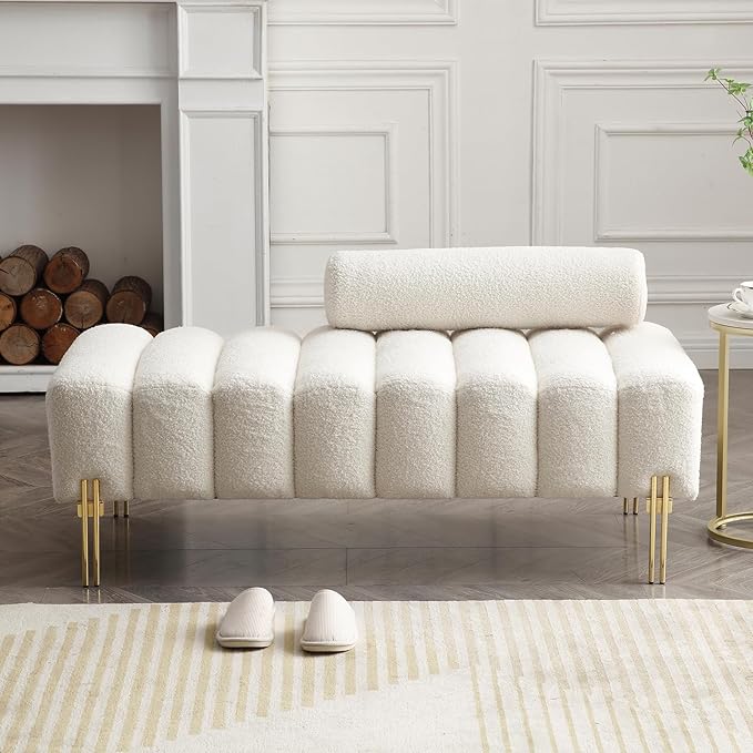 53.2 Modern Loveseat Sofa CouchUpholstered Couch Bench with Golden Legs and Adjustable BackrestSherpa Small Couches for Living Room Bedroom Office (Beige)