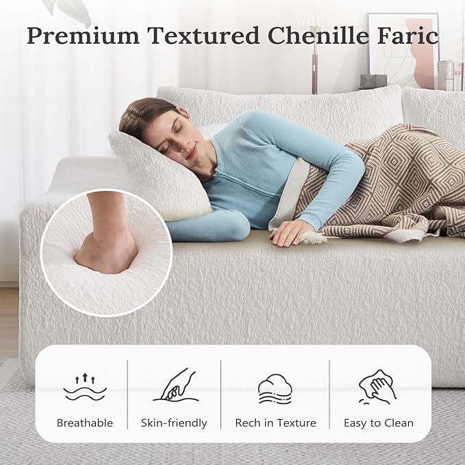 108 L Shaped Boneless Couch with Right Chaise Cloud Sectional Couches with Deep Seat 3 seat modular Sofa Memory Foam Couch with Throw Pillows for Living Room No Assembly Required White