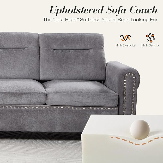 ABET 106 Inch Modular L-Shaped Sectional Couch with Ottoman 4 Deep Seat Convertible Sofa with Ottoman Nailhead Decor Comfy Upholstered Large Cushion for Living Room Bedroom Apartment Grey