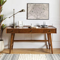 HULALA HOME Home Office Desk with 3 Drawers &amp Solid Wood Legs Writing Table with Charging Station &amp Cable Management Mid Century Modern Desk for Bedroom/Living Room/Study/Workstation Walnut
