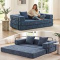 WELAX 77 Convertible Sleeper Sofa Bed Boneless Cloud Queen Futon Couches with 2 Pillows &amp Removable Armrests Chenille Folding Floor Couch No Assembly for Bedroom Living Room Blue