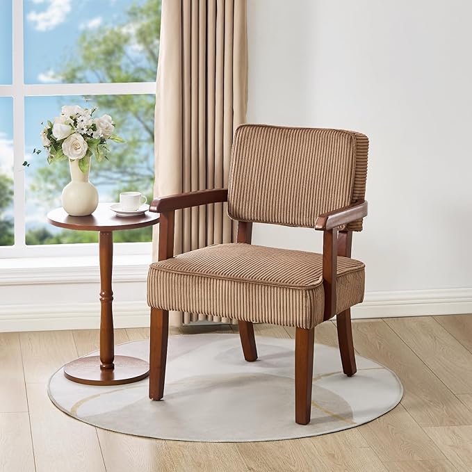 Corduroy Accent Chair Set of 2 with Table Mid Century Modern Armchairs with Solid Wood Frame Oversized Reading Leisure Chair (Corduroy Brown Set of 2 with Table)