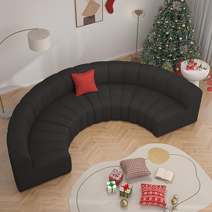 LEVNARY Modular Sectional Sofa Convertible Sectional Couch Set Large-Grain Velvet Modular Sectionals Curved 4 Seater Cloud Sofa with Chaise for Living Room (Black)