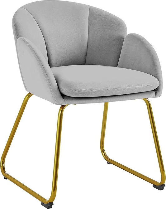 Yaheetech Flower Shape Velvet Vanity Chair Modern Side Chair Armchair with Golden Metal Legs for Living Room/Dressing Room/Bedroom/Home Office/Kitchen Gray