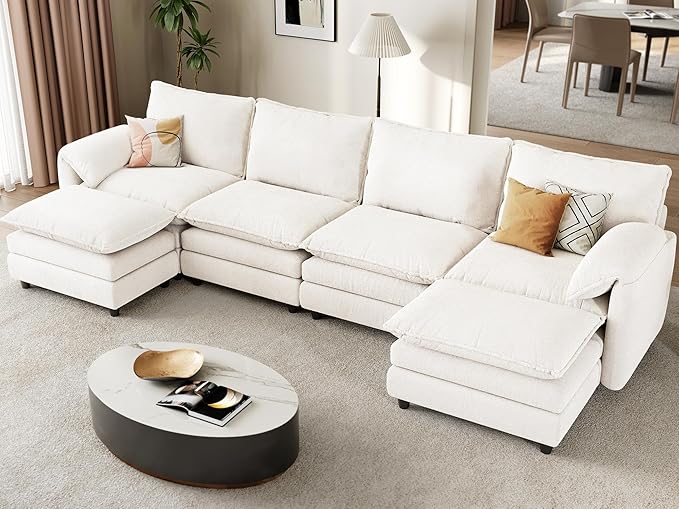 YITAHOME 142 Modular Sectional Sofa with Movable Ottoman Modern U Shaped Couch with Pillow-Armrest Velvet 6 Deep Seat Cloud Couch for Living Room Apartment Office Beige