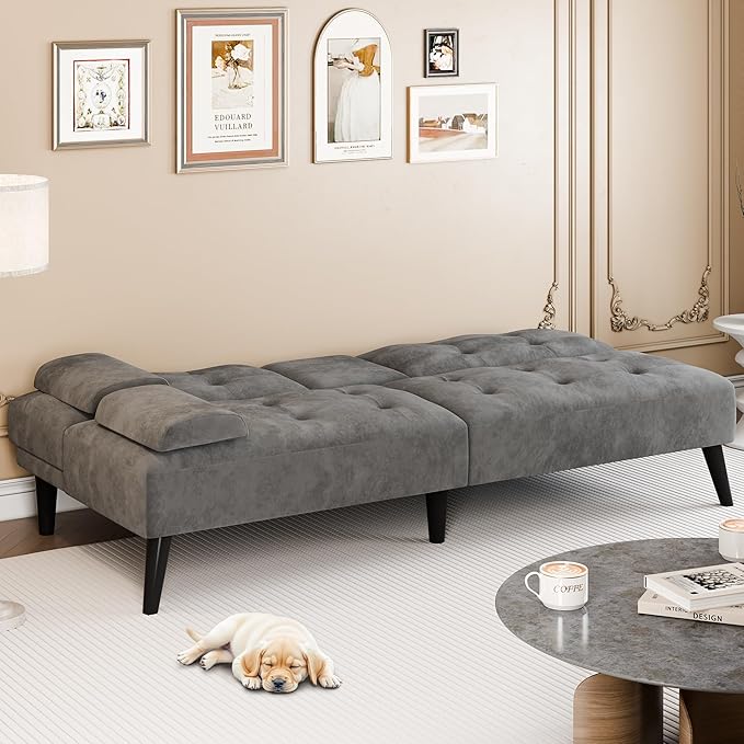 Meilocar 64 Futon Sofa Bed Convertible Loveseat with 2 Cup Holders Small Couch with 3 Adjustable Angles &amp Removable Armrest Sleeper Sofa for Apartment Office Dark Grey | small couch