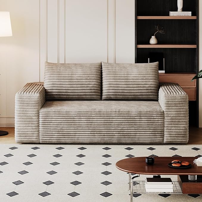 63.4 Boneless Corduroy Modular Couch with Deep Seat Memory Foam Comfy Small Cloud Couch for Small Spaces No Assembly Required Sofa for Living Room Bedroom &amp Apartment (Camel 63inch)