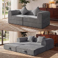 74.8’’ Boneless Modular Convertible Sofa Bed Fold-Out Floor Couch Loveseat All-Foam Futon Mattress Couch Corduroy Sleeper Sofa for Living Room &amp Small Spaces No Assembly Required Gray