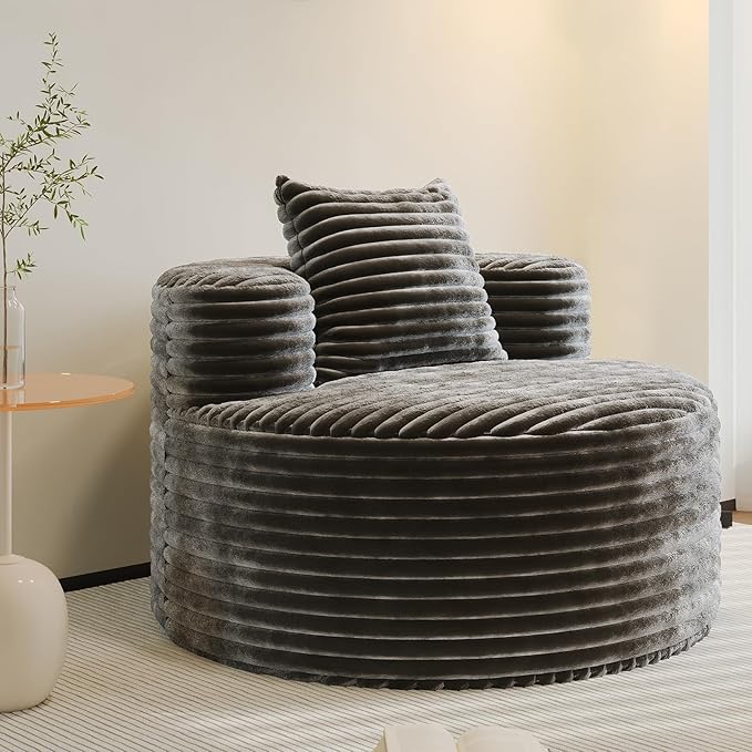 Accent Chair Living Room Chairs with Pillow Living Room Accent Chair with Comfortable Corduroy Round Chair for Living Room (Grey)