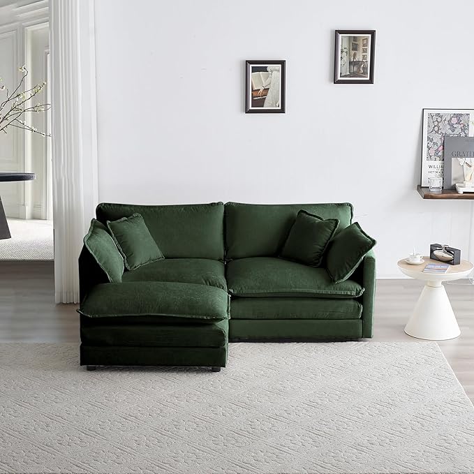 Deep Seat Cloud Loveseat Sofa Sectional Couch with Movable Ottoman 2 Seater Oversized L Shaped Corner Sofa Couches Comfy Chenille Love Seat for Living Room Bedroom Apartment Office