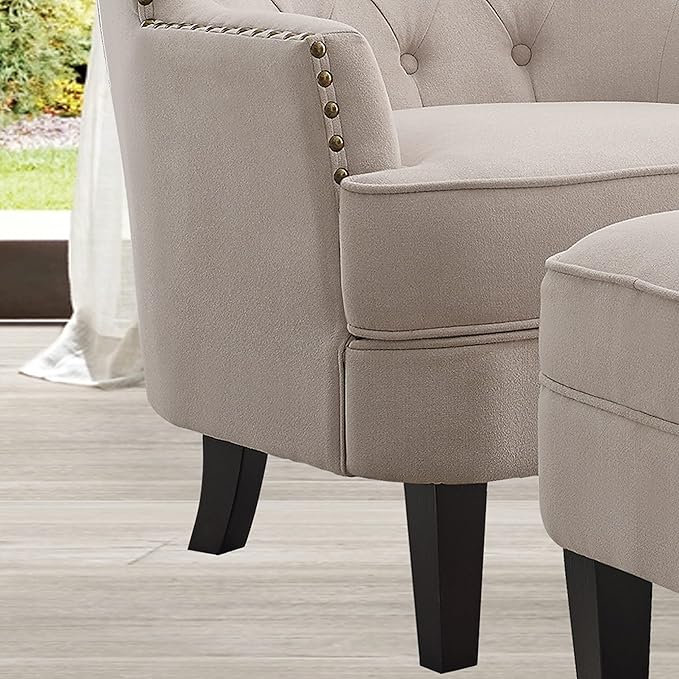 Rosevera McCarthy Furniture ottoman Arm Living Room Comfy Small Accent Chairs for Bedroom Standard Size Natural