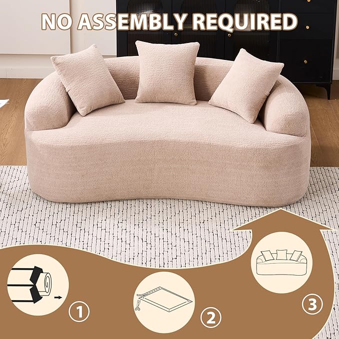 65 Curved Loveseat for Small SpacesBoneless Loveseat SofaWood Grain Chenille Fabric No Installation Requirement Curved Sofa Couch for ApartmentLiving RoomOffice (Apricot 65)