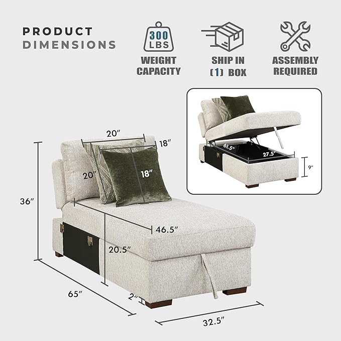 Lexicon Modular Sectional Sofa Module for Sectional Couch Armless Convertible Storage Chaise 2 Pillows Adjustable Backrests Removable Back Cushion Cover Microfiber Sand