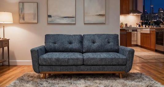 67.7''Mid-Century Modern Sofa Couch Upholstered Tufted Loveseat Sofa with Solid Wood Legs 2 Seat Small Couch with Thick Padded Cushions Comfy Couches for Small Spaces Bedroom Living Room Blue Grey