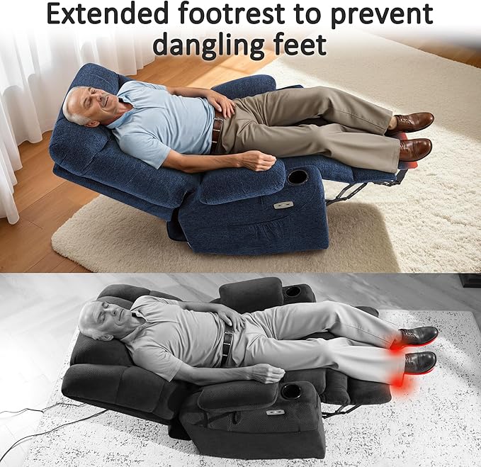 MCombo Power Lift Recliner Chair with Extended Footrest for Elderly People Fabric 7283 (Navy Blue Large)