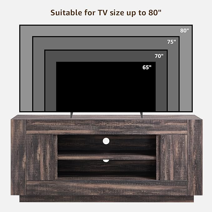 OKD Modern 70 TV Stand Entertainment Center for TVs Up to 80 Media Console with Large Open Storage &amp Side Cabinets Thick Wood Design for Living Room Dark Rustic Oak