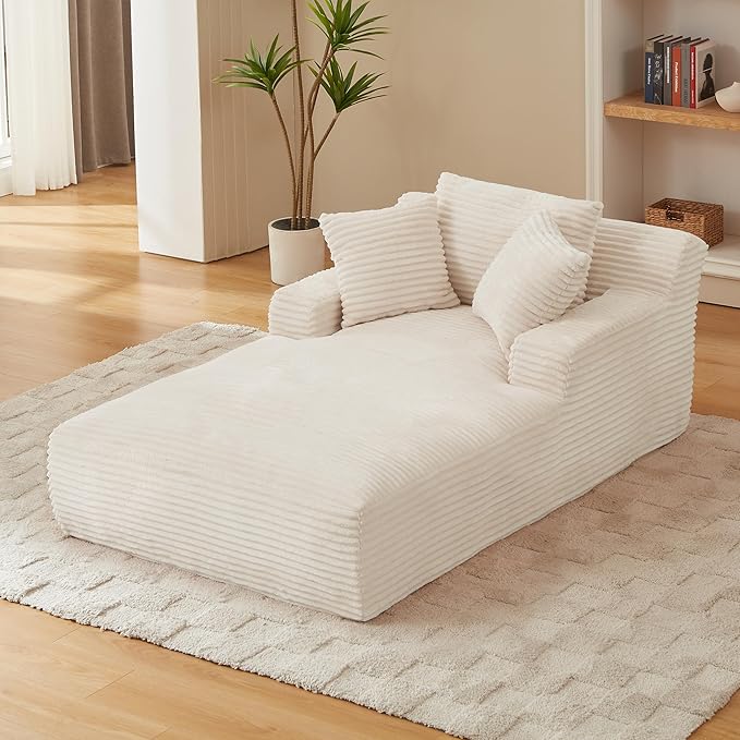 KEIKI 78.7 Oversized Chaise Lounge Indoor Modern Corduroy Boneless Couch with Pillows Deep Seat Sleeper Sofa Bed No Assembly Perfect for Apartment &amp Studio Spaces