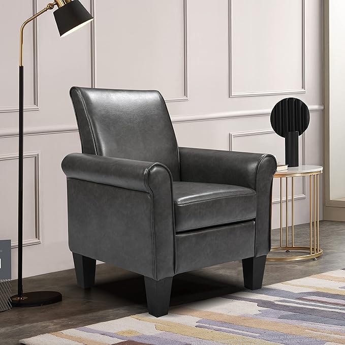 Accent Chairs Comfy Sofa Chair Armchair for Reading Living Room Bedroom OfficeWaiting Room PU Leather Dark Grey