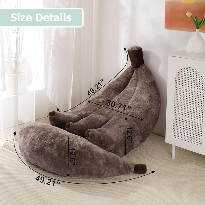 Banana Bean Bag Chair with Ottoman Floor Sofa Bed with Footrest Comfy Convertible Lounger for Teens &amp Adults Plush Couch for Bedroom Living Room or Dorm M-Coffee