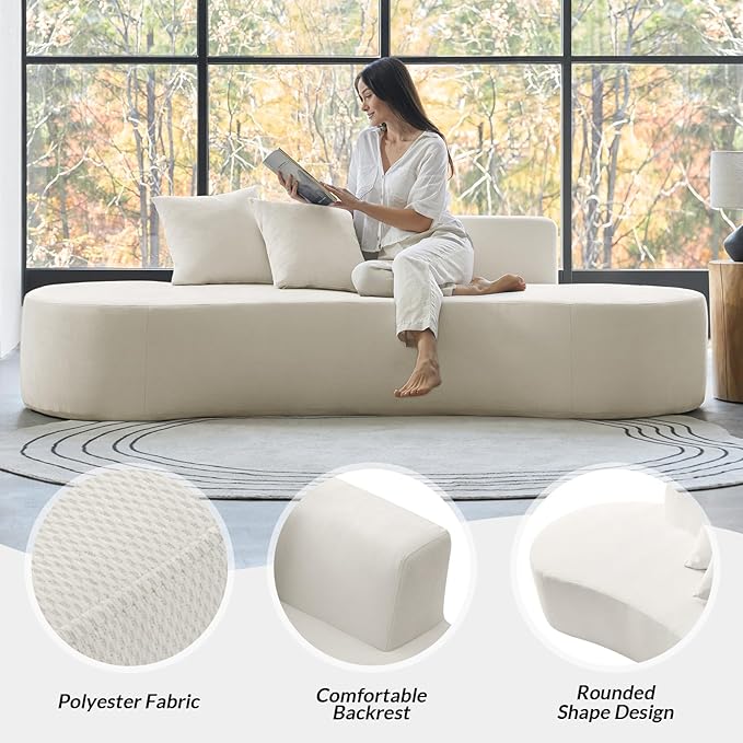 94.5 Boneless Sofa with 2 Pillows 3 Seater Compressed Foam Sofa with Half Moon Design &amp Deep Seat No Assembly Required Modern Cloud Couch for Living Room Ivory