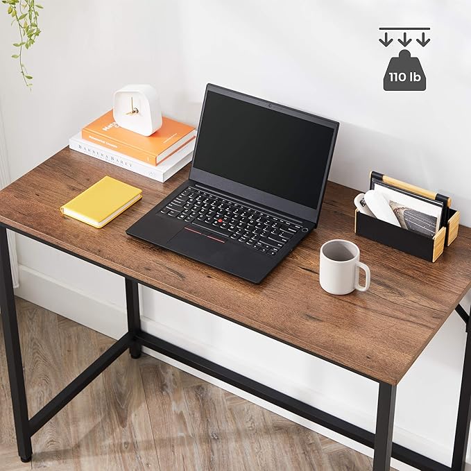 VASAGLE Computer Desk Office Work Desk 39.4 x 19.7 x 29.9 Inches for Study Bedroom Home Office Living Room Hazelnut Brown and Ink Black ULWD041B03