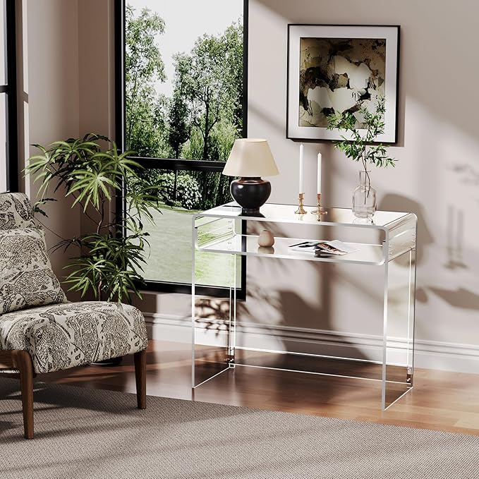 Acrylic Desk Laptop Study Table Home Office Console Table Entrance Tables 33.5'' x 15.7'' x 29.5'' (Clear)