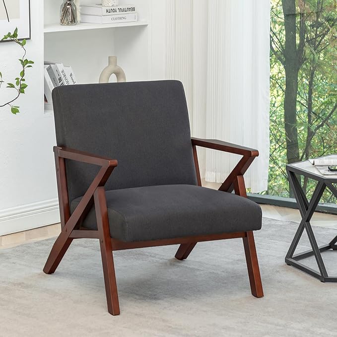 Convenience Concepts Take a Seat Cliff Accent Armchair Mid-Century Modern Lounge Chair for Living Room Bedroom 28.5 Dark Gray Fabric/Espresso