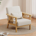 Solid Wood Accent Chair Mid-Century Modern Lounge Armchairs Fabric Upholstered Soft Comfy Living Room Chairs with Armrest Waist Cushion Pillow for Office Reading Waiting Room (Natural)
