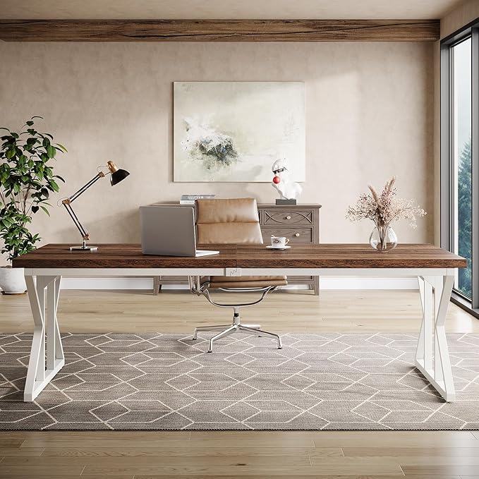 Tribesigns 78.74-Inch Large Executive Desk Industrial Home Office Computer Desk Simple Long Writing Study Table Business Furniture (Rustic Brown/White)