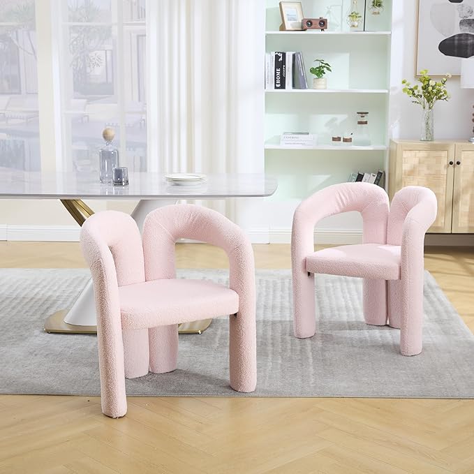 Set of 2 ChairsContemporary Designed Velvet Fabric Upholstered Accent Barrel Side Chair with Plywood Frame and Metal Base for Living Room (Pink Teddy)