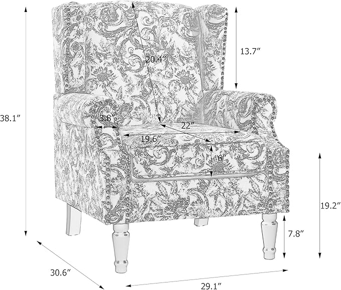 Floral High Back Accent Chair Upholstered Armchair with Solid Wood Legs Comfy Wingback Reading Single Sofa Chair for Small Spaces Living Room Bedroom(Floral Rococo Plum Set of 1)