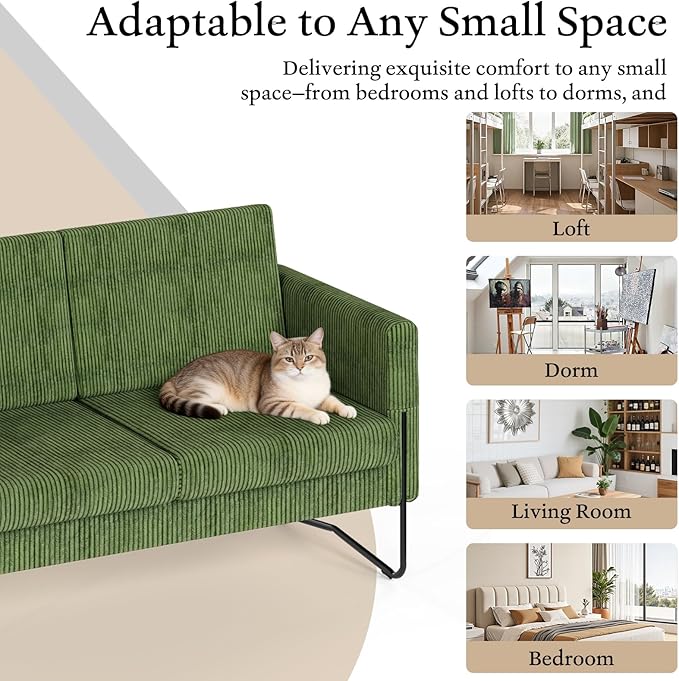 STHOUYN Small Green Love Seat Couches with USB Port &amp Side Pocket Small Loveseat for Small Spaces Mini Sofa for Bedroom 2 Seater Office Couch (Green)