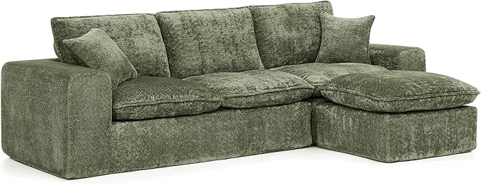 L-Shaped Boneless Modular Sectional Cloud Couches 4 Seat Modular Boucle Floor Foam Boneless Sofa Couch with Ottoman Headrest Pillows and Removable Cushions