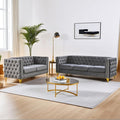 2 Piece Chesterfield Velvet Combination Sofa Set for Living Room3-Seater and Loveseat Sofa Set Tufted Couch with 4 PillowsRolled Arms and Nailhead for Living Room Bedroom Office Grey