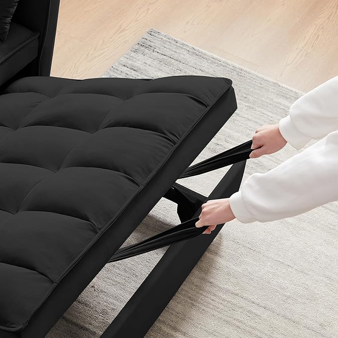 53.5 3-in-1 Convertible Sofa Bed Loveseat Couch With Pull-Out Bed Side Pockets And Adjustable Backrest Suitable For Living Rooms Apt And Offices Velvet Fabric Recliner SofaS Bed (black 53.5)