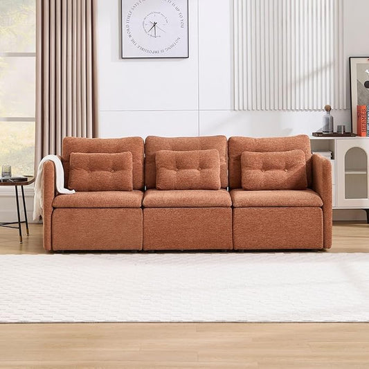 LukeAlon Modular Sectional Sofa Couch with Waist Pillow Modern 3 Seater Chenille Sofa Set 82.5 Comfy Upholstered Lounge Sofa Cloud Couches for Living Room Apartment Office Light Brown