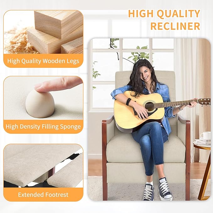 Push Back Recliner Chair Upholstered Accent Chair Recliners with Thick Seat Cushion and Backrest Small Recliners for Small Spaces Living Room Home Theater
