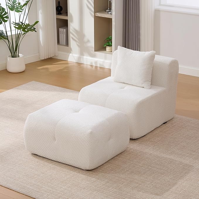 Folding Sofa Bed Convertible Floor Sleeper Chair Comfy Futon Floor Couch 2 in 1 Pull Out Single Boneless Sofa for Living Room Bedroom Removable Ottoman No Assemble Ivory