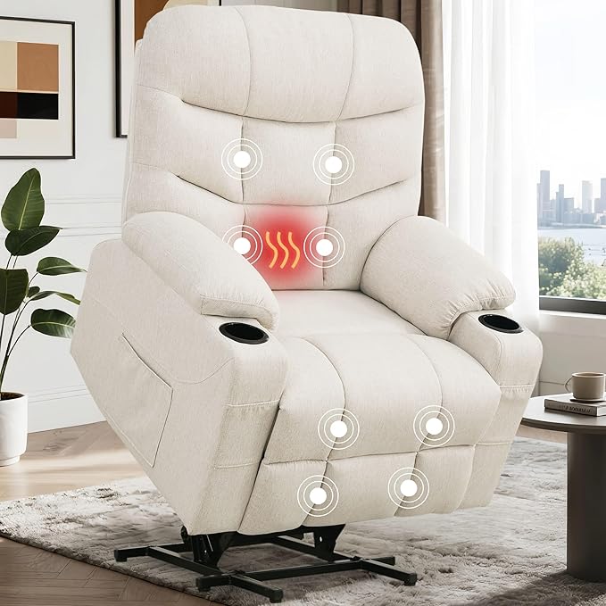 Power Recliner Chair with Massage and Heating Power Lift Recliner Chair for Elderly and Adults Electric Recliner with Remote Control and Cup Holders for Living Room