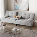 Nuturelly Convertible Sofa Bed Futon Couch Small Velvet Sleeper Sofa with Removable Armrests and Folding Cup Holders Upholstered Loveseat for Small Spaces Apartment Living Room(Light Gray)